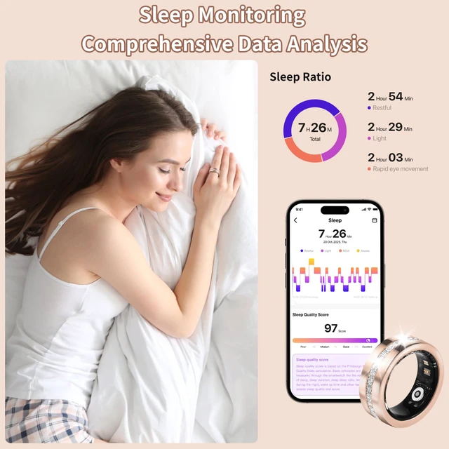 Alt view image 4 of 7 - Smart Ring for Women & Men - Health & Fitness Tracker with Heart Rate, Blood Oxygen, Sleep Monitoring, 128 Sports Modes, IP68 Waterproof, Gesture Control, No Subscription Fees (7#)