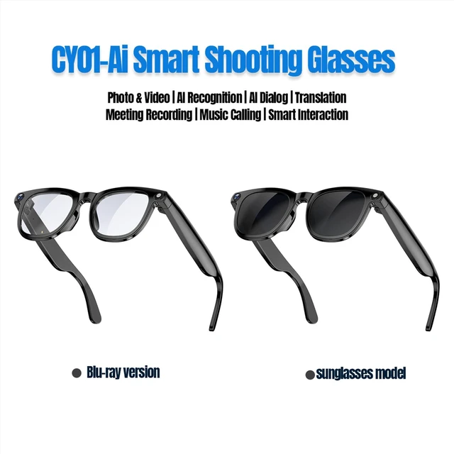 Alt view image 3 of 7 - AI Smart Glasses with Camera, 4K Photos & 1080P Video,Real-Time Translation, Bluetooth 5.3, Assistant Conversation, Suitable for Vlogging,Cycling, Hiking Travel, Business