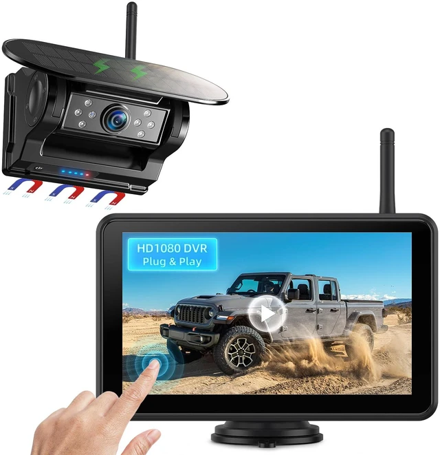 Main image of Magnetic Solar Wireless Backup Camera: HD1080P 7 Touchscreen Portable with DVR, BSD, 1-Min Install-Free IR Night Vision Hitch Backup Camera for Trailer/Truck/Small RV/Camper/Tractor-AWTCM701