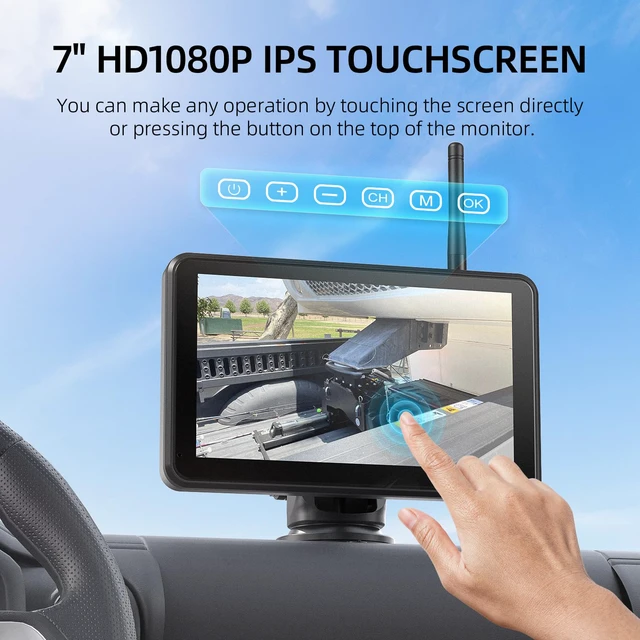 Alt view image 3 of 7 - Magnetic Solar Wireless Backup Camera: HD1080P 7 Touchscreen Portable with DVR, BSD, 1-Min Install-Free IR Night Vision Hitch Backup Camera for Trailer/Truck/Small RV/Camper/Tractor-AWTCM701