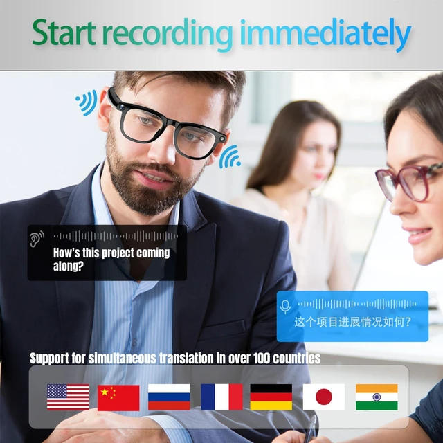 Alt view image 5 of 7 - AI Smart Glasses with Camera, 4K Photos & 1080P Video,Real-Time Translation, Bluetooth 5.3, Assistant Conversation, Suitable for Vlogging,Cycling, Hiking Travel, Business