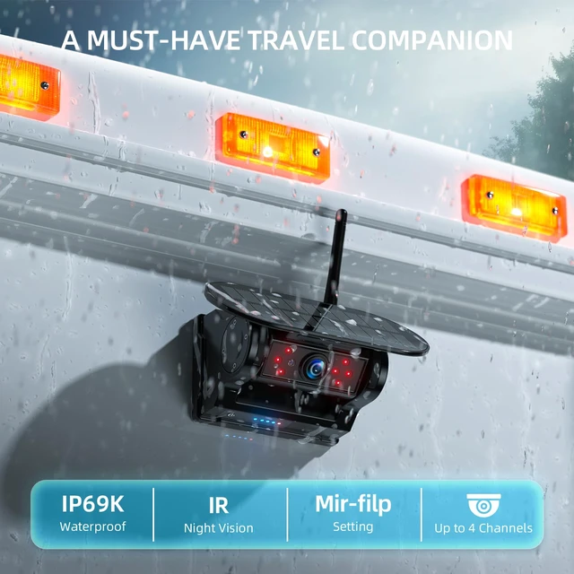 Alt view image 7 of 7 - Magnetic Solar Wireless Backup Camera: HD1080P 7 Touchscreen Portable with DVR, BSD, 1-Min Install-Free IR Night Vision Hitch Backup Camera for Trailer/Truck/Small RV/Camper/Tractor-AWTCM701