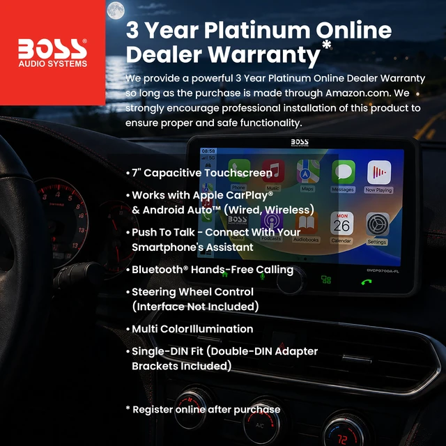 Alt view image 2 of 6 - BVCP9700A-FL Single DIN Car Stereo Wireless Apple CarPlay, Android Auto, 7 Inch Touchscreen, Bluetooth, AM/FM Radio Receiver
