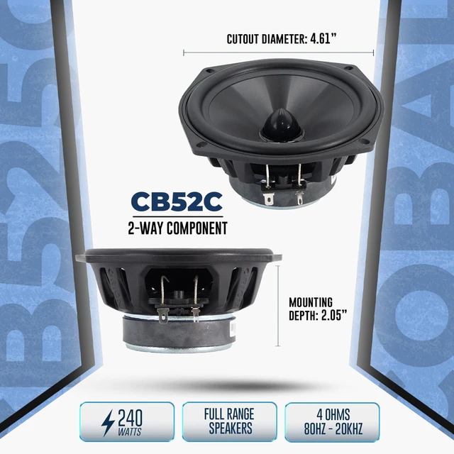 Alt view image 3 of 7 - Cobalt Series CB525C 2-Way Car Audio Component System - 5.25 Speakers, Full Range, Enhanced Bass, 240W, 4 Ohms, Easy Installation, 1 Silk Dome Tweeter, External Passive Crossover (Pair)