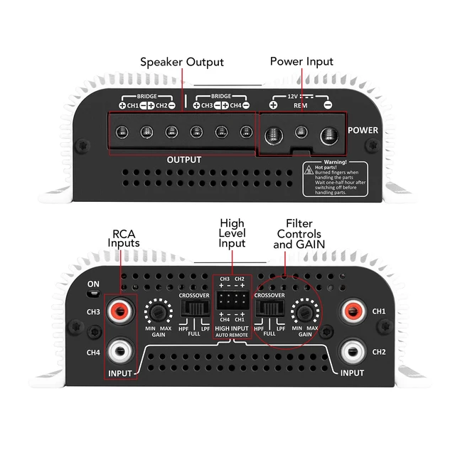 Alt view image 7 of 7 - Taramps TS 1200x4 Amplifier Car Audio 1200W RMS 2 Ohms 4 Channels 2 Bridged Channels, Full Range Crossover Fixed RCA/Wire Input - Multichannel Class D