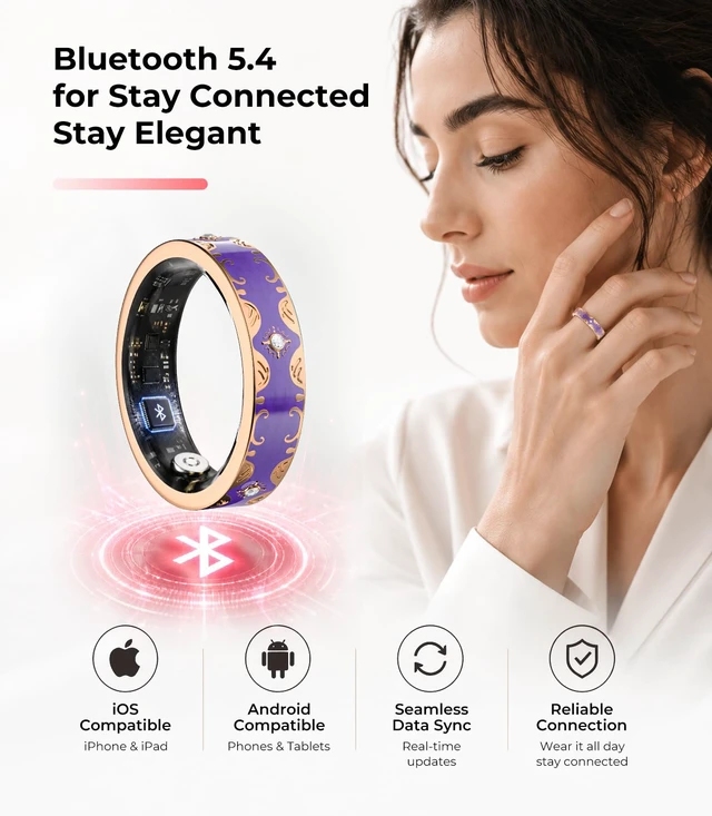 Alt view image 4 of 7 - 6 Gen Diamond Smart Ring and Wireless Charging Case Industry Rank 1-0 Measurement Error 2026 Smart Ring for Women - Advanced Health Tracker for Wellness and Activity Tracking, Purple 7#