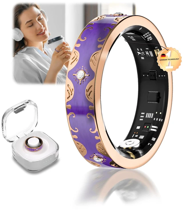 Main image of 6 Gen Diamond Smart Ring and Wireless Charging Case Industry Rank 1-0 Measurement Error 2026 Smart Ring for Women - Advanced Health Tracker for Wellness and Activity Tracking, Purple 7#