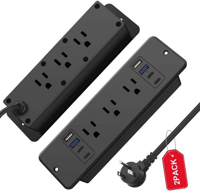 Main image of 2Pack 14 in 1 Fast Charging Recessed Power Strip, 20W Furniture Power Outlet, Flush Mount Surge Protection with 6 AC Plugs, 4 USB-A and 4 USB-C, 6ft Power Cord