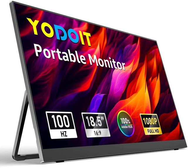 Main image of Portable Monitor for Laptop 100Hz 18.5" FHD 1080P Screen IPS Display with USB Type C Port and Speakers with Smart Cover Metal Compatible with PC, MacBook, Xbox (Black)