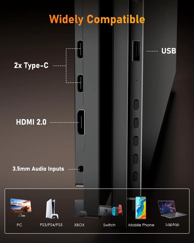 Alt view image 3 of 7 - Portable Monitor for Laptop 100Hz 18.5" FHD 1080P Screen IPS Display with USB Type C Port and Speakers with Smart Cover Metal Compatible with PC, MacBook, Xbox (Black)