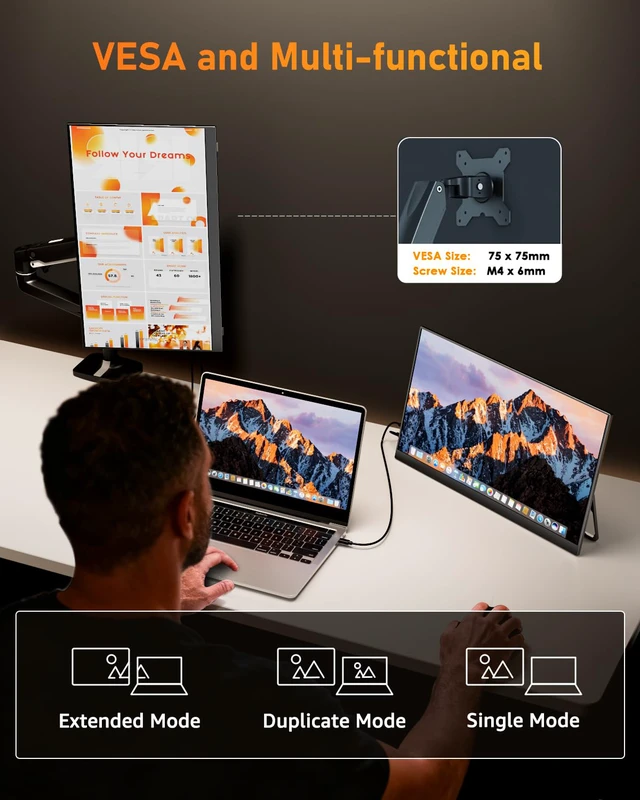 Alt view image 4 of 7 - Portable Monitor for Laptop 100Hz 18.5" FHD 1080P Screen IPS Display with USB Type C Port and Speakers with Smart Cover Metal Compatible with PC, MacBook, Xbox (Black)
