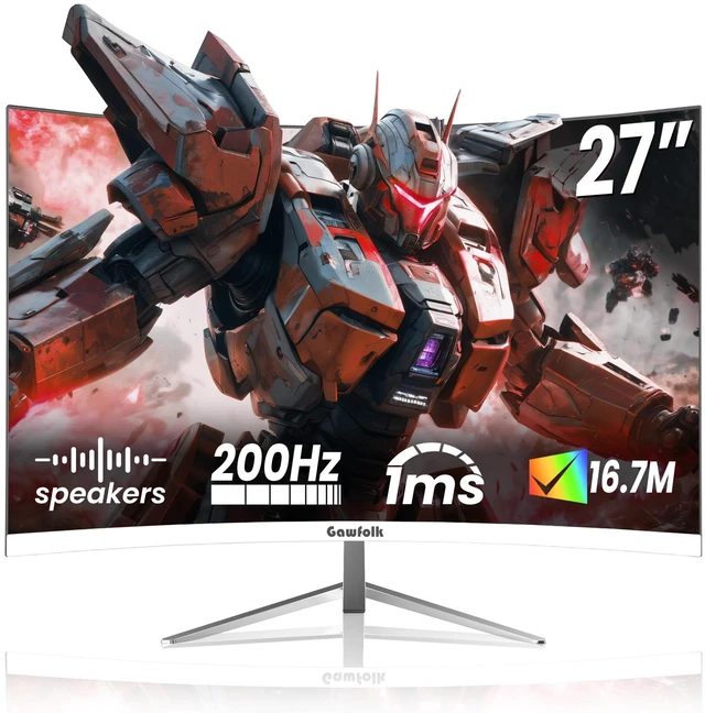 Main image of 27" Curved Gaming Monitor, 180Hz/200Hz FHD 1920x1080 1800R Immersive VA Panel, 1ms Response Time, FreeSync, Built-in Speakers, HDMI, VESA Mountable, White