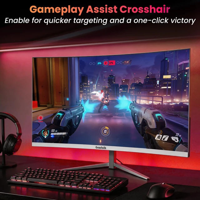 Alt view image 2 of 7 - 27" Curved Gaming Monitor, 180Hz/200Hz FHD 1920x1080 1800R Immersive VA Panel, 1ms Response Time, FreeSync, Built-in Speakers, HDMI, VESA Mountable, White