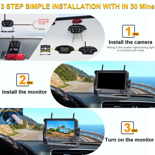 Alt view image 3 of 7 - Wireless RV Backup Camera System - 2 HD 1080P Cameras with 7" Split-Screen Monitor,Compatible with Furrion Pre-Wired RVs,Loop Recording,Night Vision,Easy Install for Trailers Campers Trucks