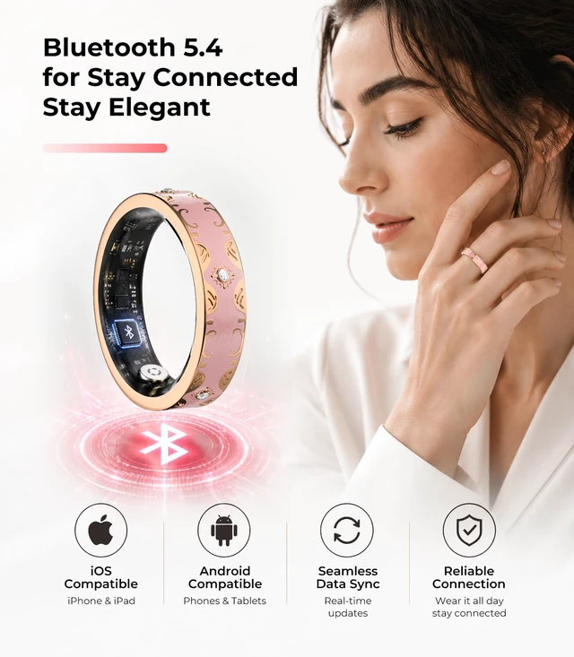 Alt view image 4 of 7 - 6 Gen Diamond Smart Ring and Wireless Charging Case Industry Rank 1-0 Measurement Error 2026 Smart Ring for Women - Advanced Health Tracker for Wellness and Activity Tracking, Pink 10#
