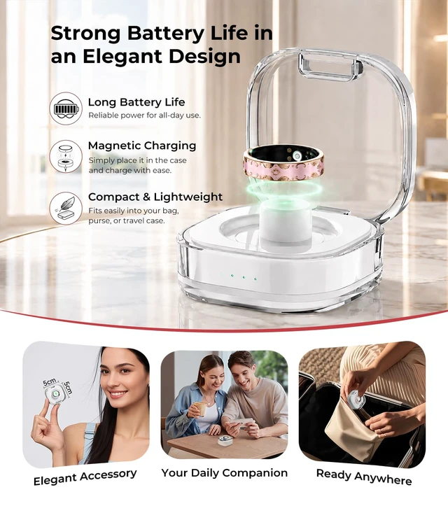 Alt view image 6 of 7 - 6 Gen Diamond Smart Ring and Wireless Charging Case Industry Rank 1-0 Measurement Error 2026 Smart Ring for Women - Advanced Health Tracker for Wellness and Activity Tracking, Pink 10#