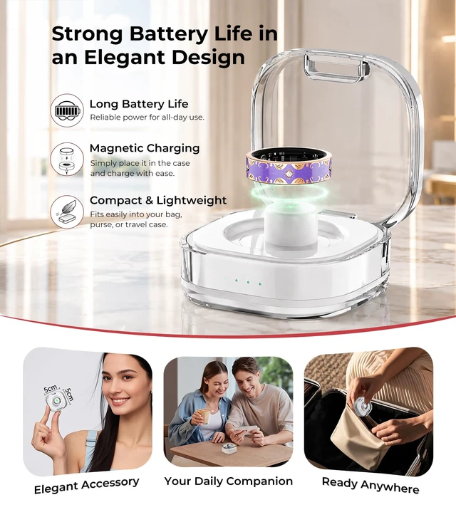 Alt view image 6 of 7 - 6 Gen Diamond Smart Ring and Wireless Charging Case Industry Rank 1-0 Measurement Error 2026 Smart Ring for Women - Advanced Health Tracker for Wellness and Activity Tracking, Purple 7#