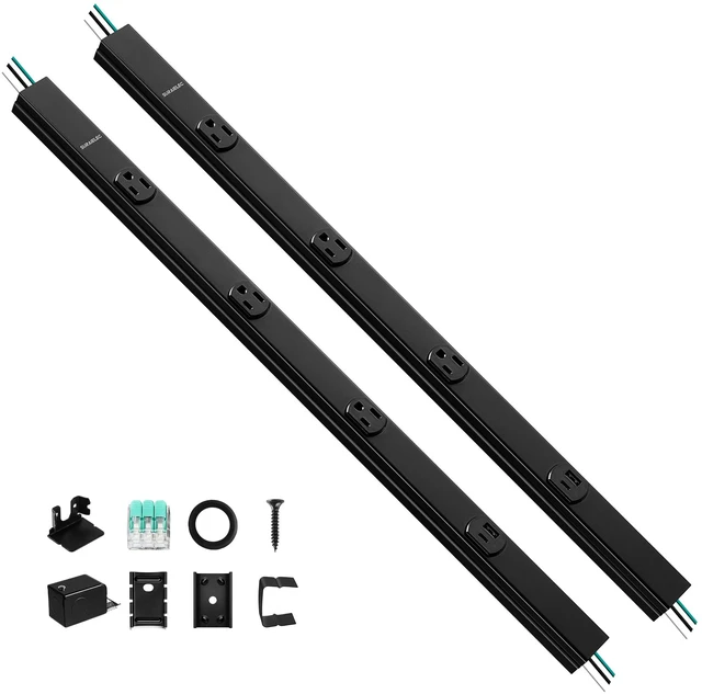 Main image of 2-Pack Under Cabinet Hardwired Power Strip, 24-Inch, 3 TR Outlets with USB-A & USB-C, Adjustable Plug Molding Under Cabinet, Pre-Wired forKitchen Cabinets, Workshop, ETL Listed, Black
