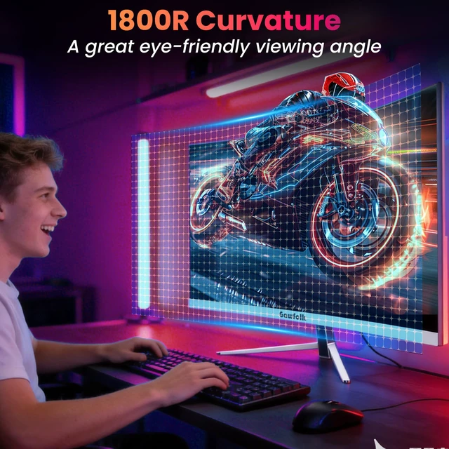 Alt view image 4 of 7 - 27" Curved Gaming Monitor, 180Hz/200Hz FHD 1920x1080 1800R Immersive VA Panel, 1ms Response Time, FreeSync, Built-in Speakers, HDMI, VESA Mountable, White