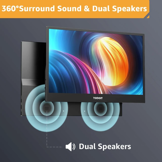 Alt view image 4 of 7 - Portable Monitor for Laptop 1920×1080 17.3" FHD Screen IPS Display with USB Type C Port, Built-in Speakers and Smart Cover Compatible with PC, MacBook, Xbox (Black)