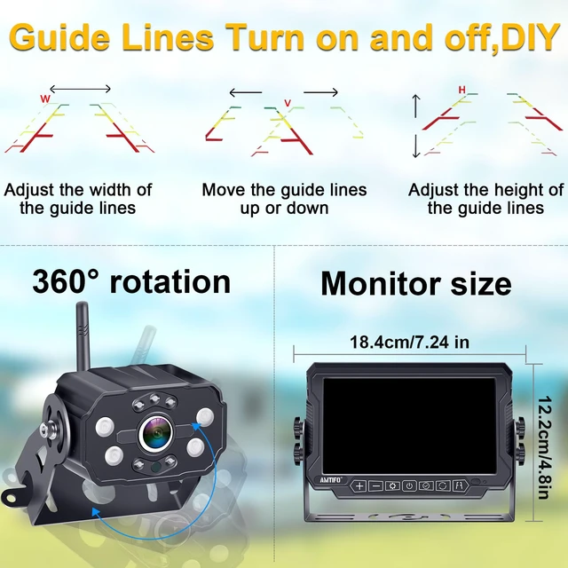 Alt view image 6 of 7 - Wireless RV Backup Camera System - 2 HD 1080P Cameras with 7" Split-Screen Monitor,Compatible with Furrion Pre-Wired RVs,Loop Recording,Night Vision,Easy Install for Trailers Campers Trucks