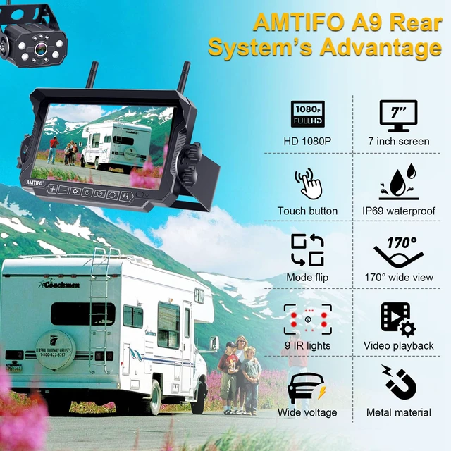 Alt view image 7 of 7 - Wireless RV Backup Camera System - 2 HD 1080P Cameras with 7" Split-Screen Monitor,Compatible with Furrion Pre-Wired RVs,Loop Recording,Night Vision,Easy Install for Trailers Campers Trucks