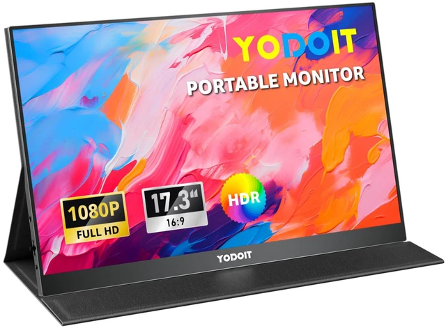 Main image of Portable Monitor for Laptop 1920×1080 17.3" FHD Screen IPS Display with USB Type C Port, Built-in Speakers and Smart Cover Compatible with PC, MacBook, Xbox (Black)