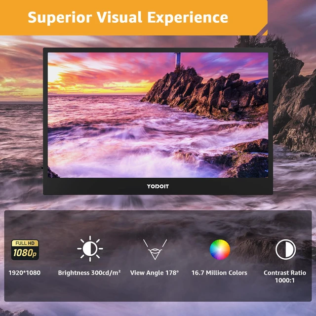 Alt view image 5 of 7 - Portable Monitor for Laptop 1920×1080 17.3" FHD Screen IPS Display with USB Type C Port, Built-in Speakers and Smart Cover Compatible with PC, MacBook, Xbox (Black)