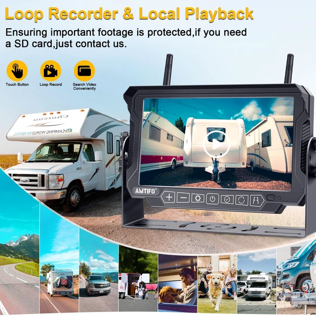 Alt view image 4 of 7 - Wireless RV Backup Camera System - 2 HD 1080P Cameras with 7" Split-Screen Monitor,Compatible with Furrion Pre-Wired RVs,Loop Recording,Night Vision,Easy Install for Trailers Campers Trucks