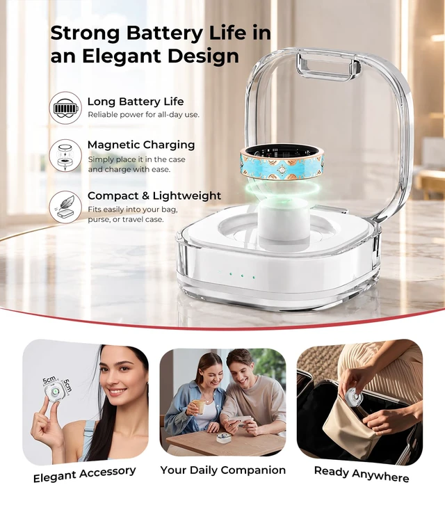 Alt view image 6 of 7 - 6 Gen Diamond Smart Ring and Wireless Charging Case Industry Rank 1-0 Measurement Error 2026 Smart Ring for Women - Advanced Health Tracker for Wellness and Activity Tracking, Blue 8#