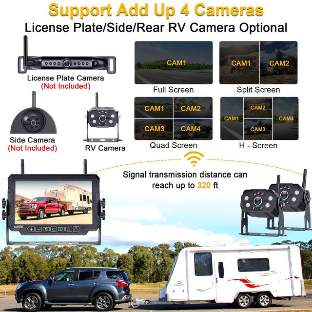 Alt view image 5 of 7 - Wireless RV Backup Camera System - 2 HD 1080P Cameras with 7" Split-Screen Monitor,Compatible with Furrion Pre-Wired RVs,Loop Recording,Night Vision,Easy Install for Trailers Campers Trucks