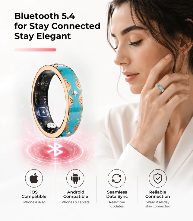 Alt view image 4 of 7 - 6 Gen Diamond Smart Ring and Wireless Charging Case Industry Rank 1-0 Measurement Error 2026 Smart Ring for Women - Advanced Health Tracker for Wellness and Activity Tracking, Blue 8#
