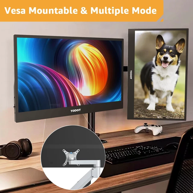 Alt view image 7 of 7 - Portable Monitor for Laptop 1920×1080 17.3" FHD Screen IPS Display with USB Type C Port, Built-in Speakers and Smart Cover Compatible with PC, MacBook, Xbox (Black)