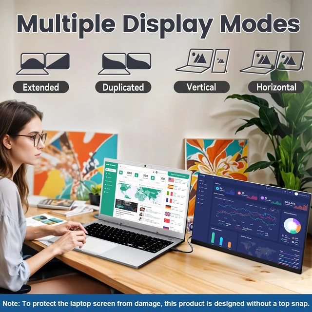 Alt view image 3 of 7 - Laptop Screen Extender, 15.6" FHD 1080P IPS Portable Monitor for Laptop, Plug and Play Dual Monitor Extender for 13"-17.3" Laptops, Compatible with MAC, Windows, Android, Linux, Chrome