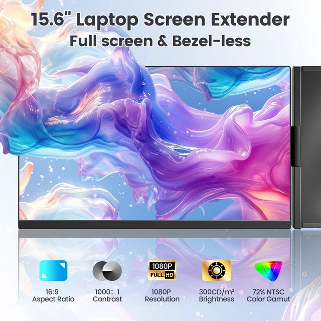 Alt view image 2 of 7 - Laptop Screen Extender, 15.6" FHD 1080P IPS Portable Monitor for Laptop, Plug and Play Dual Monitor Extender for 13"-17.3" Laptops, Compatible with MAC, Windows, Android, Linux, Chrome