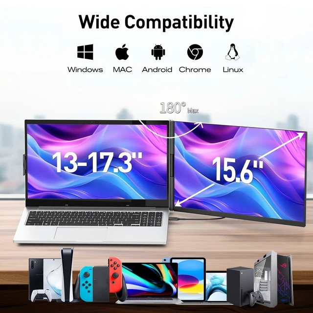 Alt view image 4 of 7 - Laptop Screen Extender, 15.6" FHD 1080P IPS Portable Monitor for Laptop, Plug and Play Dual Monitor Extender for 13"-17.3" Laptops, Compatible with MAC, Windows, Android, Linux, Chrome