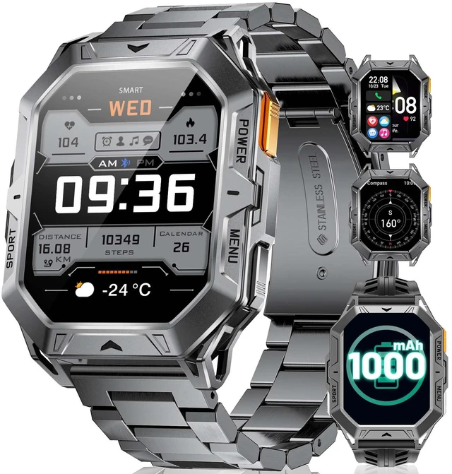 Main image of TX1 Military Smart Watch for Men, 1000mAh 80 Days Long Battery, 2.13'' AMOLED Smartwatch, 100+ Sport Mode/IP68 Waterproof Fitness Tracker, Rugged Smart Watch for Android iOS Compatible