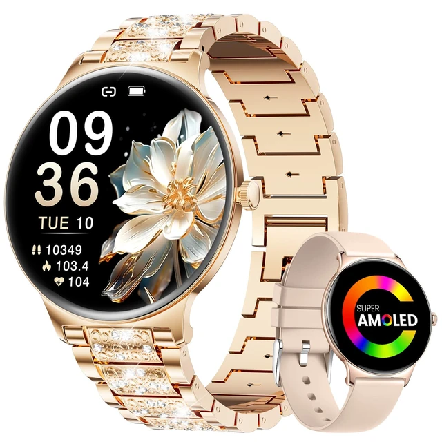 Main image of Ultra-Thin Smart Watch for Women,1.43" Always-on Display Smart Watch with Bluetooth Call,Health Tracker 100+ Sports Modes, Mutifuction Women Smartwatch for Android iOS 2 Straps(Gold)