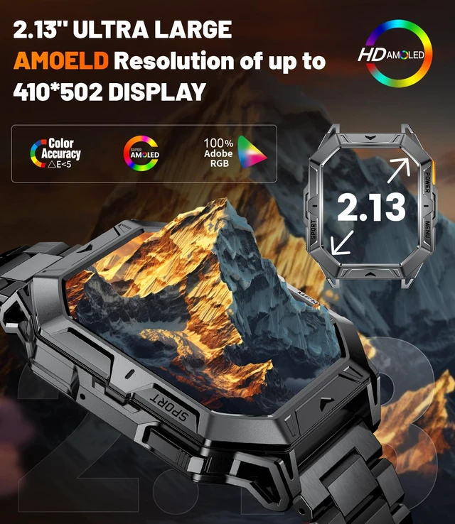 Alt view image 3 of 7 - TX1 Military Smart Watch for Men, 1000mAh 80 Days Long Battery, 2.13'' AMOLED Smartwatch, 100+ Sport Mode/IP68 Waterproof Fitness Tracker, Rugged Smart Watch for Android iOS Compatible