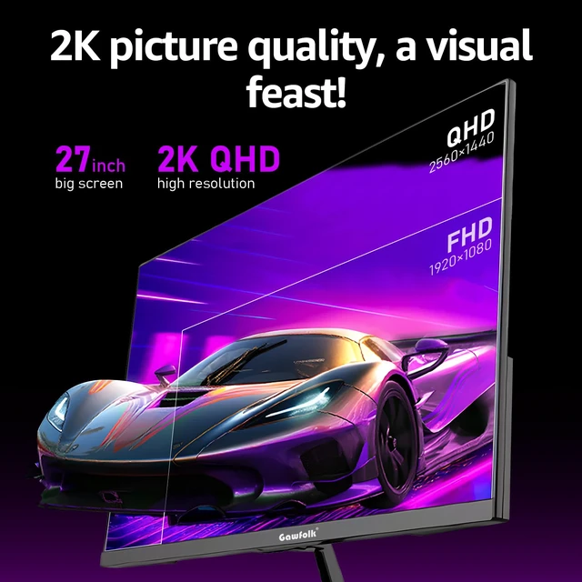 Alt view image 3 of 7 - Gaming Monitor 27 inch QHD IPS, PC Screen 120Hz 2K (2560×1440P), Ultra-Thin Zero Frame Computer Display for Home Office Business, DP, HDMI, Wall-Mounted