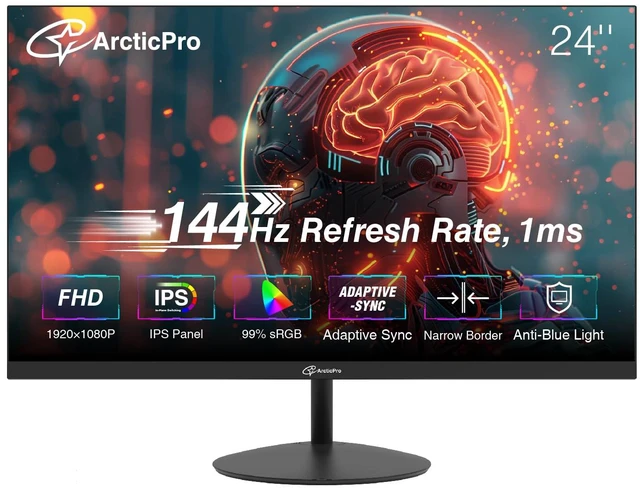 Main image of 24inch Computer Monitor, FHD 1080p, 144Hz Office and Gaming Monitor, IPS, Adaptive Sync, 110% sRGB, 1ms, 3-Sided Frameless, Ultra Slim, VESA Mountable, Anti-Blue Light Design, HDMI, DP