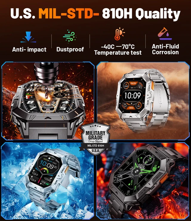 Alt view image 7 of 7 - TX1 Military Smart Watch for Men, 1000mAh 80 Days Long Battery, 2.13'' AMOLED Smartwatch, 100+ Sport Mode/IP68 Waterproof Fitness Tracker, Rugged Smart Watch for Android iOS Compatible