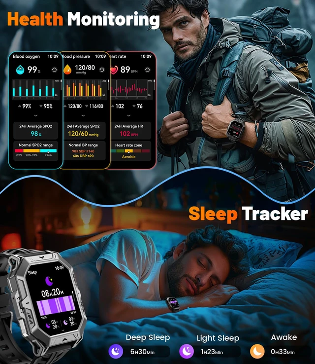 Alt view image 6 of 7 - TX1 Military Smart Watch for Men, 1000mAh 80 Days Long Battery, 2.13'' AMOLED Smartwatch, 100+ Sport Mode/IP68 Waterproof Fitness Tracker, Rugged Smart Watch for Android iOS Compatible