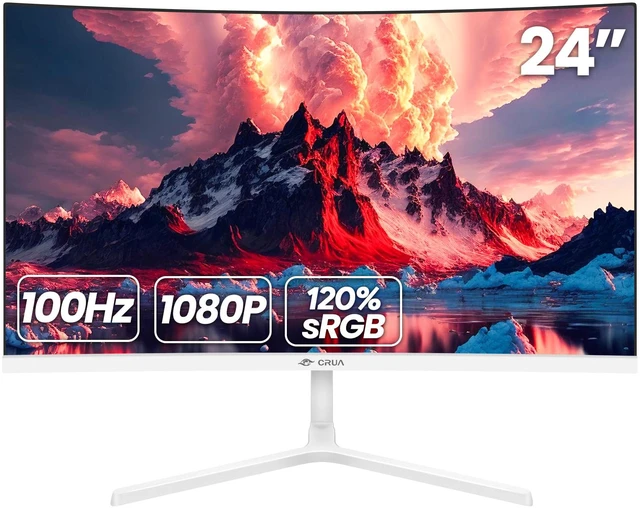 Main image of 24 Inch Curved Monitor, FHD(1920×1080P) 100HZ 120% sRGB Computer Monitors, Narrow Bezels on Three Sides, Blue Light Filter PC Monitor for Home, Office and Dormitory(HDMI, VGA)-White