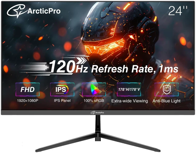 Main image of 24 inch Monitor 120Hz, FHD 1080p, Computer Monitor, IPS, 99% sRGB, Adaptive Sync, 1ms Response Time, 3-Sided Frameless, Ultra Slim, VESA Mountable, Anti-Blue Light Design, HDMI & VGA Ports