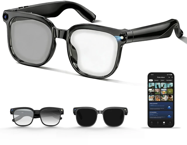 Main image of AI Smart Glasses with Camera, 1080P Video Recording & 8MP Photos, Open-Ear Audio, Real-Time Translation, Voice Assistant, Bluetooth 5.4 for Travel, Work & Vlogging (Photochromic)