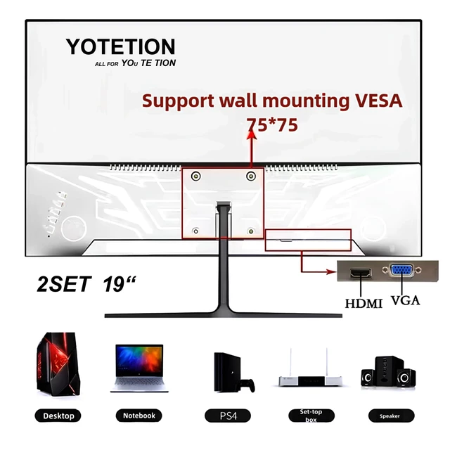Alt view image 4 of 7 - 19-inch Full HD 75Hz Small Thin Monitor for laptops, Computers and desktops, HD+ 1440 x 900p, Anti-Glare, LED Display, VGA/HDMI Connection