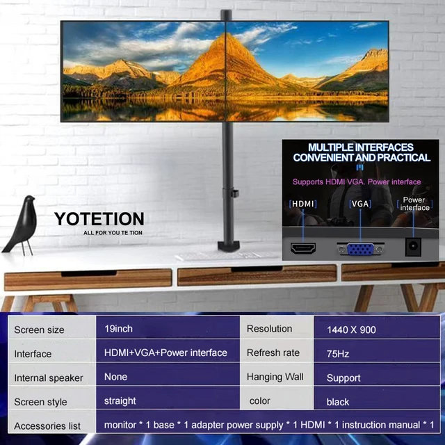 Alt view image 5 of 7 - 19-inch Full HD 75Hz Small Thin Monitor for laptops, Computers and desktops, HD+ 1440 x 900p, Anti-Glare, LED Display, VGA/HDMI Connection