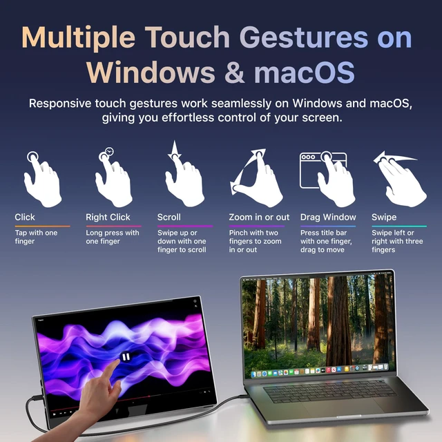 Alt view image 2 of 7 - Portable Monitor for Laptop MacBook Surface PC Xbox PS5, Travel Monitor Second Screen for Laptop, HDMI USB-C VESA Compatible Built-in Speaker, 15.6inches