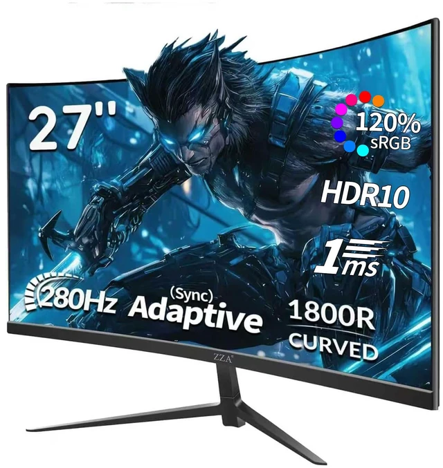 Main image of 27 Inch Gaming Monitor 280Hz/240Hz FHD 1080P,Curved Monitor 1800R VA Screen,Monitor 27 Inch 4000:1 120% sRGB,1Ms,AMD FreeSync,HDR,Low Blue Light,HDMI DP,VESA Support, DP Cable Incl